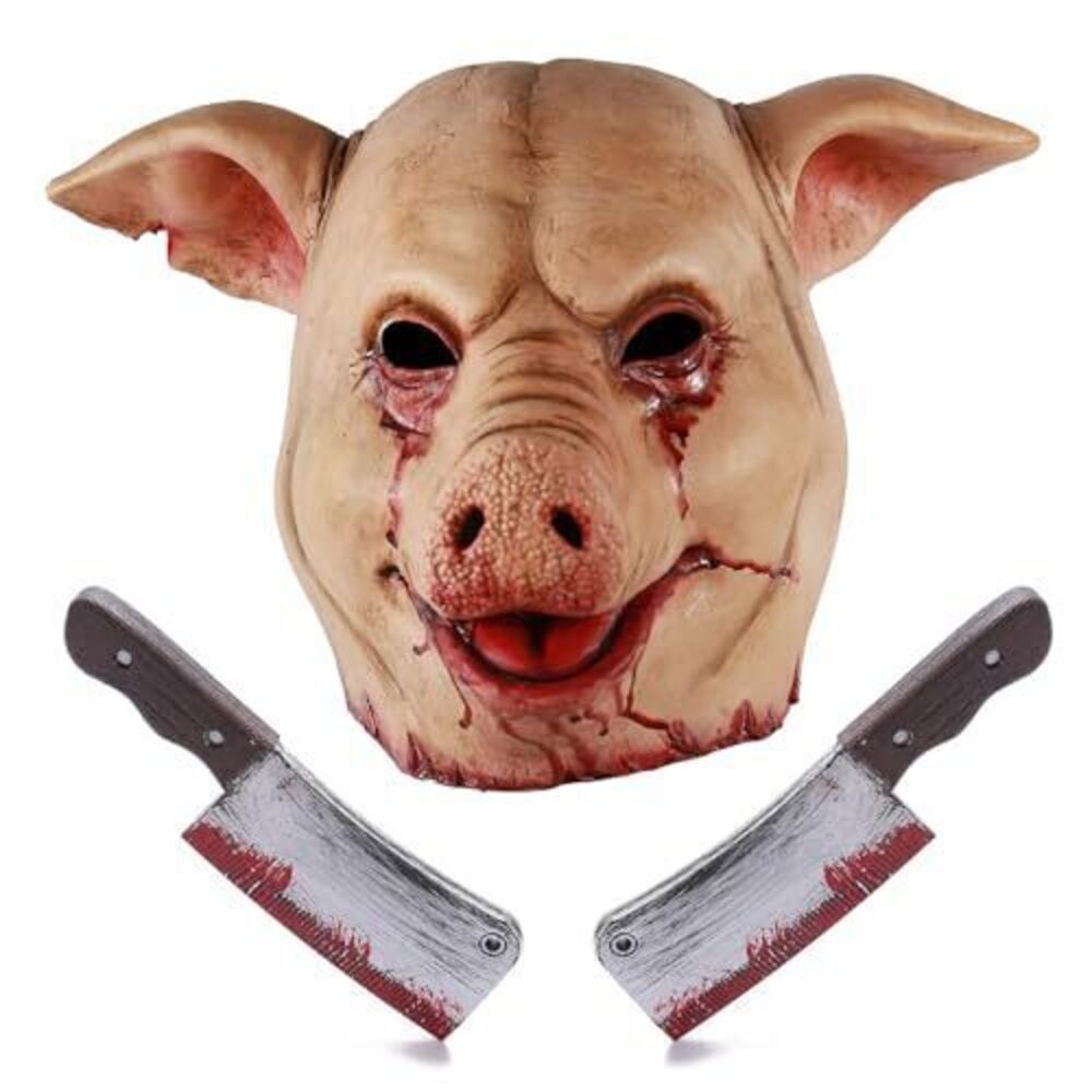 3041 Pig Mask, Horror Animal Head Butcher Mask Scary Masks for Adults